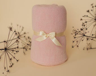Pink 100% merino wool blanket / babydecke gestrikt / merino wolle / newborn / babygift / baby blanket