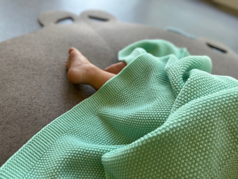 Mint 100% Merino Wolle Decke / Babydecke gestrikt / Merinowolle / Neugeborene / Baby Geschenk / Babydecke Bild 2