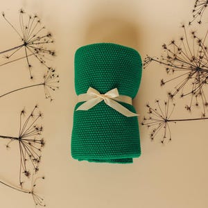 Green 100% merino wool blanket / babydecke gestrikt / baby blanket/ wolldecke baby