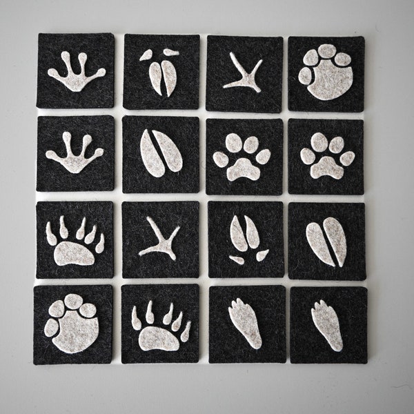 Animal footprint memory game, Merino wool Felt,kids game,playing,toys,braingame,free time,animals,tierische Fußabdrücke,kinder lernen