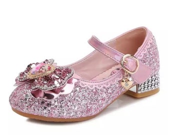 Girls Glitter Heel Shoes   Party Princess Sequin Shoes, Sparkly Shoes, Bling Disney Girls Wedding Shoes Glitte