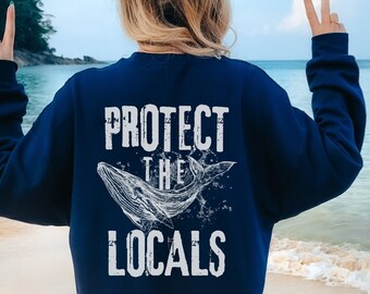 Sudadera con cuello redondo Respeta a las ballenas Respeta a los lugareños Sudadera para amantes de las ballenas jorobadas Regalo para amantes de las orcas Estética oceánica Indie Y2K Ropa de moda