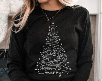 Shark Christmas long sleeve tee Christmas Tree T-shirt Hammerhead Shirt Shark Lover Gift Shirt Womens Xmas Sweater Funny Animal Christmas