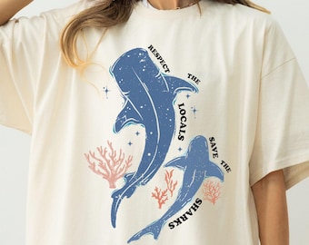 Whale Shark Comfort Colors T-shirt, Beachy Ocean Tee, Shark Lover Gift, Sea Creature Graphic Y2K Oversized Coconut Girl Gift For Her Surfer