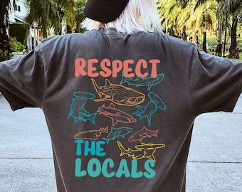 Vintage Shark Tee Shark Graphic Unisex T shirt For Shark Lover Gift Respect The Local Sharks Tshirt Sea Creature Great White Hammerhead Top