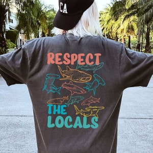 Vintage Shark Tee Shark Graphic Unisex T shirt For Shark Lover Gift Respect The Local Sharks Tshirt Sea Creature Great White Hammerhead Top