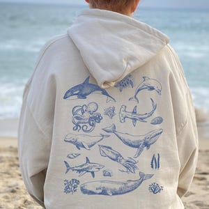 Sea Animals Vintage Hoodie Sweatshirt For Ocean Lover Gift Sea Creature Hoodie Beachy Ocean Summer Top, Whaleshark Hoodie Coconut Girl Shirt