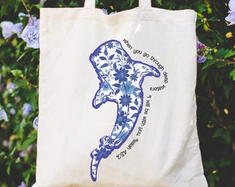 Vintage Whale Shark Floral Tote Bag: Christian Beachy Ocean Summer Bag
