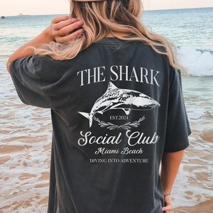 The Shark Social Club Comfort Colors Shirt For Shark Lover Gift Trendy Oversized Look Summer Ocean Beach Tee Shark Graphic Tshirt Nature Top