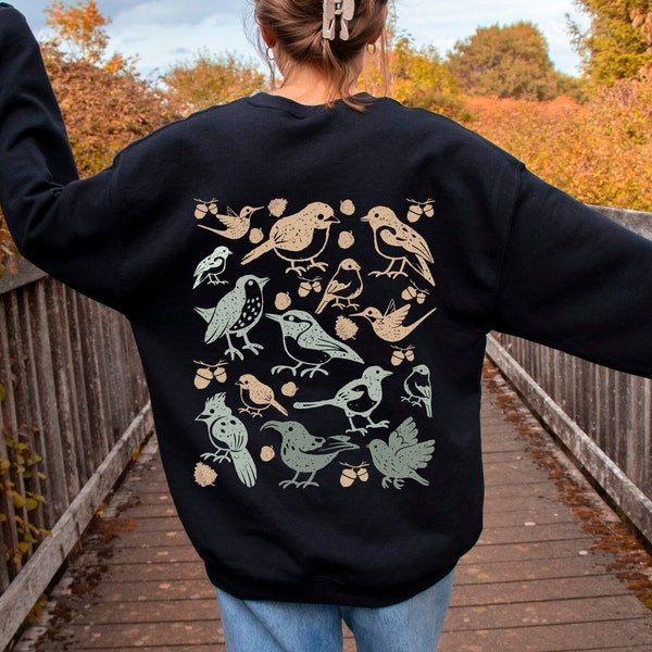 Bird Sweatshirt, Botanical Crewneck Vintage Flower Hooded Sweatshirt, Nature Sweatshirt, Aesthetic Women's Fall Crewneck, Bird Lover Gift