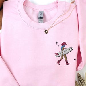 Cowgirl Embroidered Summer Crewneck Coastal Beach Cowgirl Sweatshirt Country Western, Mermaidcore Clothing, Boho Beachy Vibes Gift For Her
