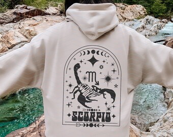 Preppy Scorpio Women Hoodie Scorpio Gifts Astrology Clothing Aesthetic Zodiac Hoodie Trendy Y2K Oversized Graphic Front Back Hoodie Gift For