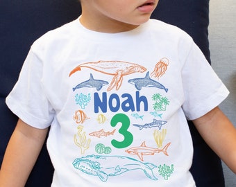 Under The Ocean Theme Birthday Shirt For Boy Girl Whale Shark Sea Animal Creature Birthday T-shirt whale aquarium party children's birthday