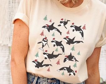 Orca Weihnachten T-Shirt für Orca-Liebhaber Lustige Orca-Weihnachtshemden Geschenk für Walliebhaber Meeresbiologe Surfer Killerwal Xmas Pyjama Tee