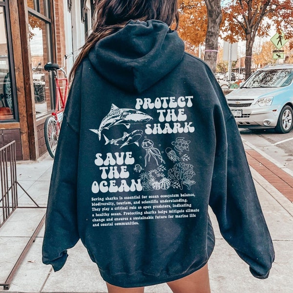 Bescherm onze oceanen Hoodies Hoodie met haaienprint voor haaienliefhebbers Save The Ocean Summer Beach Sweatshirt Ocean Conservation Surfing Hoodie