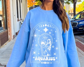 Preppy Aquarius Sweatshirt Aquarius Gifts Astrology Clothing Aesthetic Hoodie Zodiac Hoodie Trendy Hoodie Astrology Aquarius  Zodiac Gift