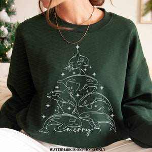 Orca Christmas Sweater For Orca Lover, Killer Whale Lover Gifts, Holiday Orca Sweatshirt, Funny Orca Tree Top, Funny Xmas Pullover For party