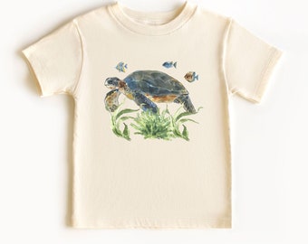 Sea Turtle Toddler T-shirt Watercolor Sea Creature Kids Tshirt Retro Natural Infant Animal Lover Outfit Nature Ocean Theme Cotton Tee Gift