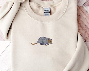 Opossum Embroidered Sweatshirt For Possum Lover Gifts, Cottagecore Goblincore Retro Aesthetic Crewneck Trendy Cute Animal Sweater