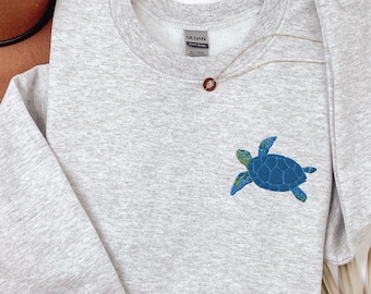 Embroidered Sea Turtle Unisex Sweatshirt For Surfer Gift Sea Creature Crewneck Turtle Lover Gift Marine Biology Ocean Beach Top For Her