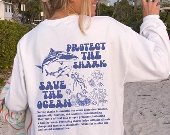 Save The Sharks sweatshirt Respect the locals Shark Sweater Retro Nature Unisex Tee Vintage  Tattoo Crewneck Shark Lover Relaxed Sweatshirt