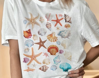 Vintage Seashell camiseta Sea Shell Lover Regalo Unisex Jersey Camiseta de manga corta Estética Ocean Starfish Camiseta Náutica Beach Shellfish camisa