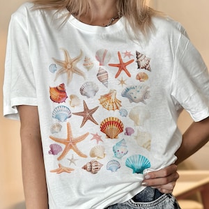 Vintage Seashell T-shirt Sea Shell Lover Gift Unisex Jersey Short Sleeve Tee Aesthetic Ocean Starfish Tshirt Nautical Beach Shellfish shirt