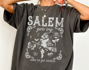 Salem Halloween Comfort Colors Camisa Chicas Viaje Salem Camiseta Vintage Halloween Camiseta Retro Halloween Bruja Top Massachusetts Spooky Otoño Regalo