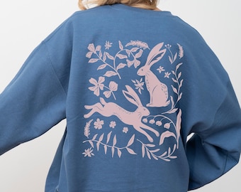 Sudadera de conejo Cottagecore, cuello redondo de conejito de animales del bosque, linda camiseta de conejito y flores de Forestcore para chica Granola, el mejor regalo de la naturaleza para ella