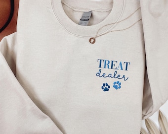 Sudadera bordada de "Golosinas Dealer", divertida camiseta de cuello redondo para amantes de los perros, regalo para mamá perruna, camiseta para mamá gatuna, regalo para amantes de los perros, regalo divertido para perros, nueva mamá perruna