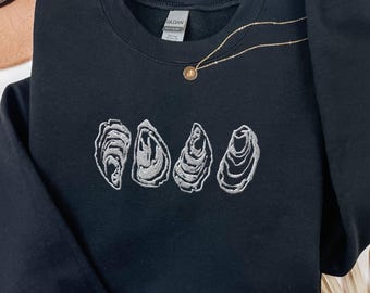 Retro Oyster Embroidered Sweatshirt Oyster Gift Oyster Shucker Top For Mothers Day Gift Oyster Lover Mom Sweater Mother Shucker Seafood Gift