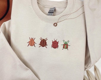 Vintage Insect Embroidered Sweatshirt Cute Beetles Shirt Bug Insect lover gift for Women Goblincore Clothing Entomology Crewneck Nature