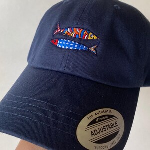 Custom Sardine Embroidered Cap, Costal Wedding Party Favor, Personalized Embroidery Hat, Fisherman Aesthetic Europe Spain Trip Gift