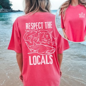 Wave Riders Surfing Comfort Colors Tshirt Respect The Local Save The Shark Summer Shirt Oversized Trendy Hoodie VSCO  Preppy Aesthetic Gift