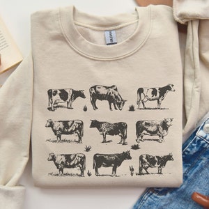 Vintage Cow Sweatshirt, Western Crewneck, Cattle Sweater, Farmer Sweater, Cow Print Sweatshirt, Cow Owner Gift For Farmer Highland Cow Shirt