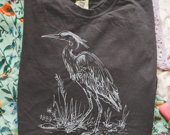 Bird Gift Heron Bird Comfort Colors Shirt Bird Watching Gift Birdwatcher Shirt Bird Lover Shirt Gift for Bird Lover Vintage Bird Graphic Tee