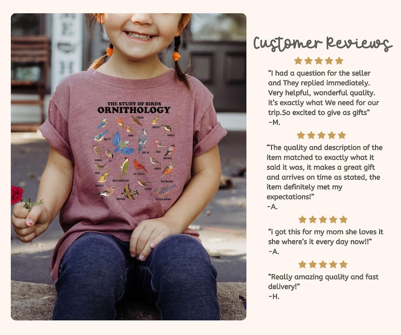 May include: A maroon t-shirt featuring a graphic of a circle of various bird illustrations. The text "THE STUDY OF BIRDS ORNITHOLOGY" is printed above the circle of birds.