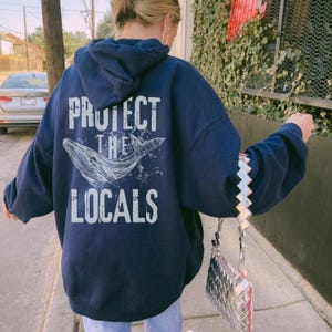 Respect The Local Whales Hoodie Blue Whale Conservation Sweatshirt Respect The Local Humpback Hoodie Orca Lover Ocean Indie Hoodie Navy