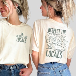 Respect The Shark Locals Tshirt, Trendy Graphic On Back Shirt, Summer Beach Shark Lover Protect the Ocean Shirt, Save The Sharks, Surf Tee