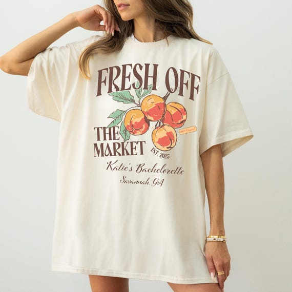Fresh Off The Market Bachelorette Shirt, Georgia Custom Bachelorette Shirts, Peach Club Georgia Bach, Savannah Girls Trip Shirt, Peachy Tees