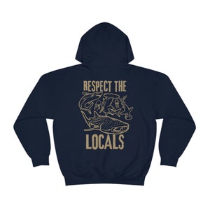 Wave Riders Surfing Hoodie, Respect The Local, Save The Shark, Summer Hoodie, Oversized Trendy Hoodie, VSCO Sweatshirt Preppy Aesthetic Gift Navy