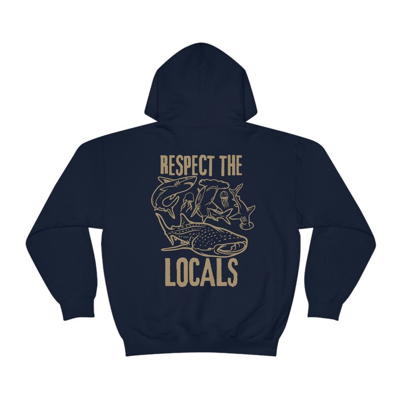 Wave Riders Surfing Hoodie, Respect The Local, Save The Shark, Summer Hoodie, Oversized Trendy Hoodie, VSCO Sweatshirt Preppy Aesthetic Gift Navy