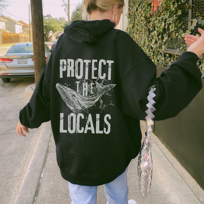 Respect The Local Whales Hoodie Blue Whale Conservation Sweatshirt Respect The Local Humpback Hoodie Orca Lover Ocean Indie Hoodie Black