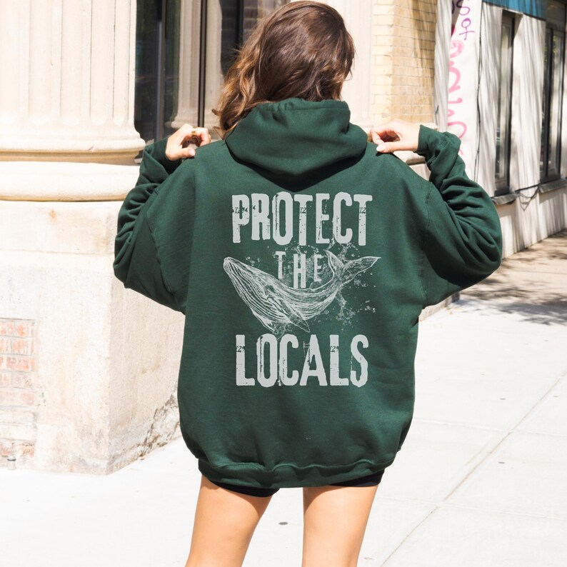 Respect The Local Whales Hoodie Blue Whale Conservation Sweatshirt Respect The Local Humpback Hoodie Orca Lover Ocean Indie Hoodie Forest Green