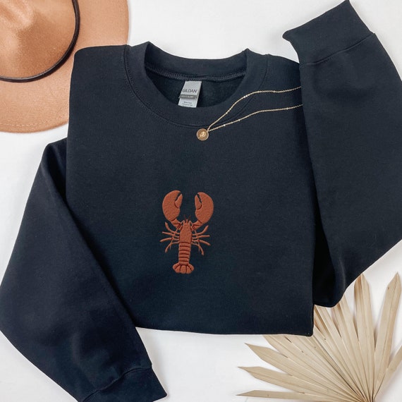 Embroidered Lobster Sweatshirt For Seafood Lover Gift Fisherman Embroidered Crewneck Vintage Oceancore Sweater Lobster Season Maine Gift For