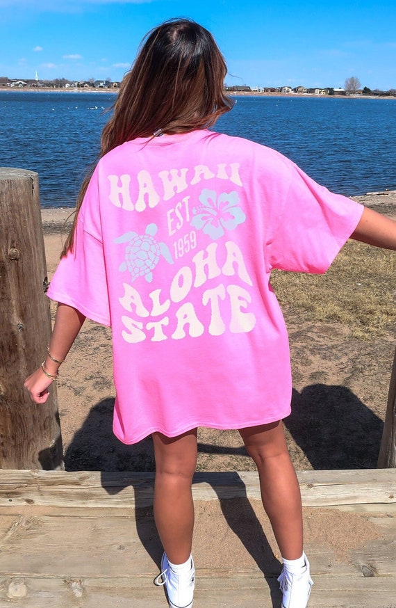 Aesthetic Hawaii Shirts Hawaii Trendy Summer Tshirt Beach Lover Unisex Cotton Tee Hawaii Aloha State Gift Beachy Coverup Y2K Words On Back