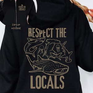 Shark Lover Unisex hoodie met volledige ritssluiting, Shark Zip Hooded Sweater, Protect The Local Shark Zip-up hoodies, cadeau voor Shark Lover, zip-top