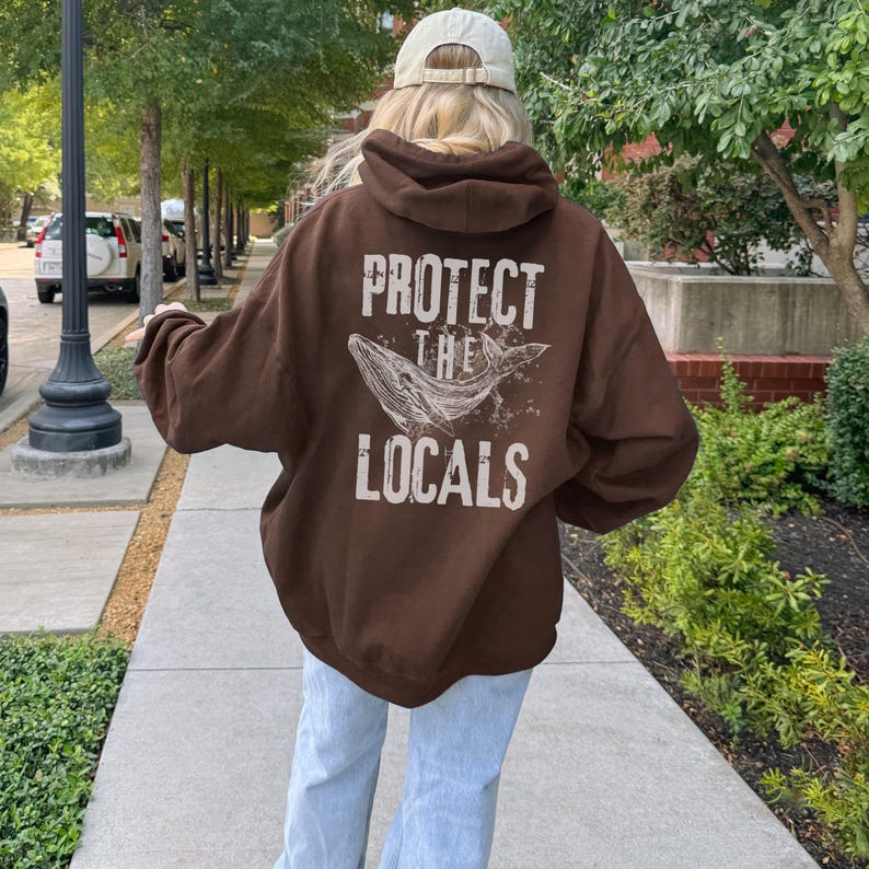 Respect The Local Whales Hoodie Blue Whale Conservation Sweatshirt Respect The Local Humpback Hoodie Orca Lover Ocean Indie Hoodie Dark Chocolate