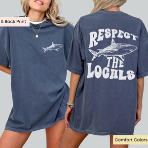 Respect The Sharks T-shirt For Women Surfing Tee, Save The Shark Shirt, Back Printing Protect The Ocean Top Beach Tshirt Comfort Colors Tee