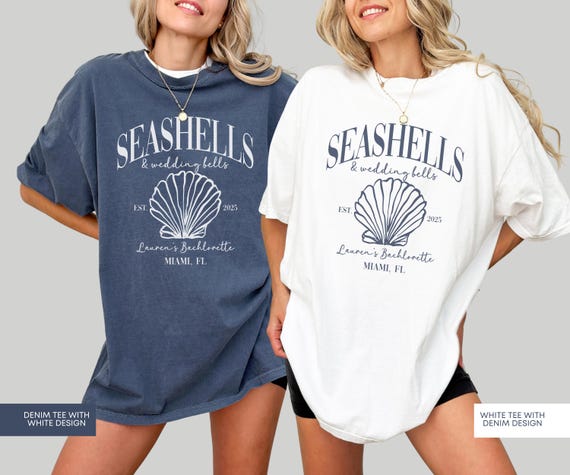 Seashells and Wedding Bells Bachelorette Comfort Colors Shirts, Matching Miami Bach Party Tshirt Luxury Fisherman Aesthetic Bridal Party Tee